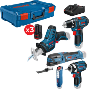 Bosch Blå 5-delars batteriverktygssats | 12 V | GSR+GDR+GOP+GSA+GLI | 3x 2,0 Ah