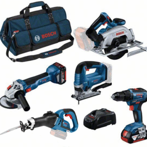 Bosch Blå Batteridrivet verktygspaket 18V | GSR 18V-55 + GWS 18V-11 + GKS 18V-57-2 + GSA 18V-32 + GST 18V-125 B + 3x 5,0 Ah