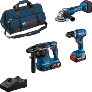 Bosch Blå Batteriverktygsset 3 Toolkit 18V (2x GBA 18V 5,0 Ah, 1x ProCORE18V 5,5, Ah, lader GAL 18V-40, GSB 18V-45, GWS 18V-10, GBH 18V-22)