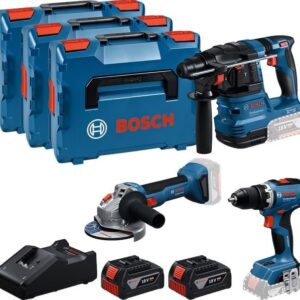 Bosch Blå Batteriverktygsset 3 Verktyg 18V (2x GBA 18V 5.0Ah, laddare GAL 18V-40, GSR 18V-65, GBH 18V-22, GWS 18V-8)