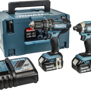 Makita DLX2131JX 18V batteridriven slagborrmaskin DHP482 + slagskruvdragare DTD152 kombipaket (2x 3.0Ah batteri) i Mbox
