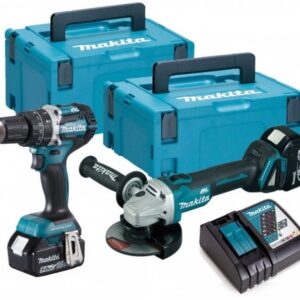 Makita DLX2179TJ1 18V LXT 2-delars Borstlös DGA504 Vinkelslip + DHP484 (Slag)borrmaskinsset med 2 x 5.0Ah batterier