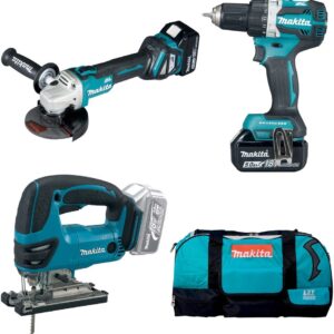 Makita DLX3152TX1 | DDF484 batteridriven borrmaskin + DJV180 batteridriven sticksåg + DGA511Z Vinkelslip