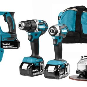 Makita DLX4103W 18 V Combipack för allround borr-, skruv- och sliparbeten 3x 5,0 Ah batterier