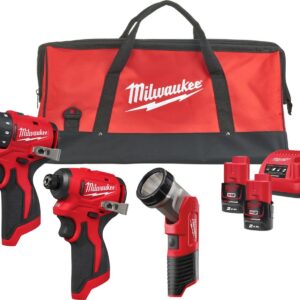 Milwaukee M12 BLPP3A-202B Batteridrivet maskinset 3-delar BLDDRC + BLIDRC + TLED i väska | Inkl. 2x 2,0Ah batteri och laddare