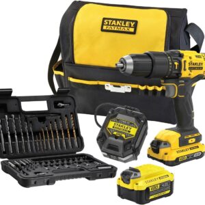 Stanley FATMAX SFMCD711DMA V20 KIT: 18V 1x2.0Ah 1x4.0Ah slagborrskruvdragare med 2 batterier och 50-delars tillbehörssats