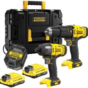 Stanley FATMAX SFMCK465D2T V20 Kombikit | 18V batteridriven slagborrskruvdragare + 18V batteridriven slagskruvdragare | 2x 2,0 AH batterier | 1x laddare